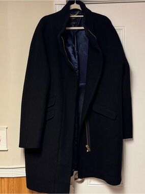 Women’s Black Wool Zip-Front Coat